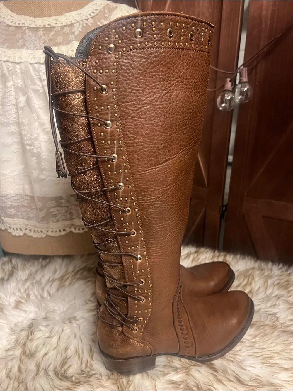 Caudra leather Women's Tall Brown Lace-Up Riding Boots